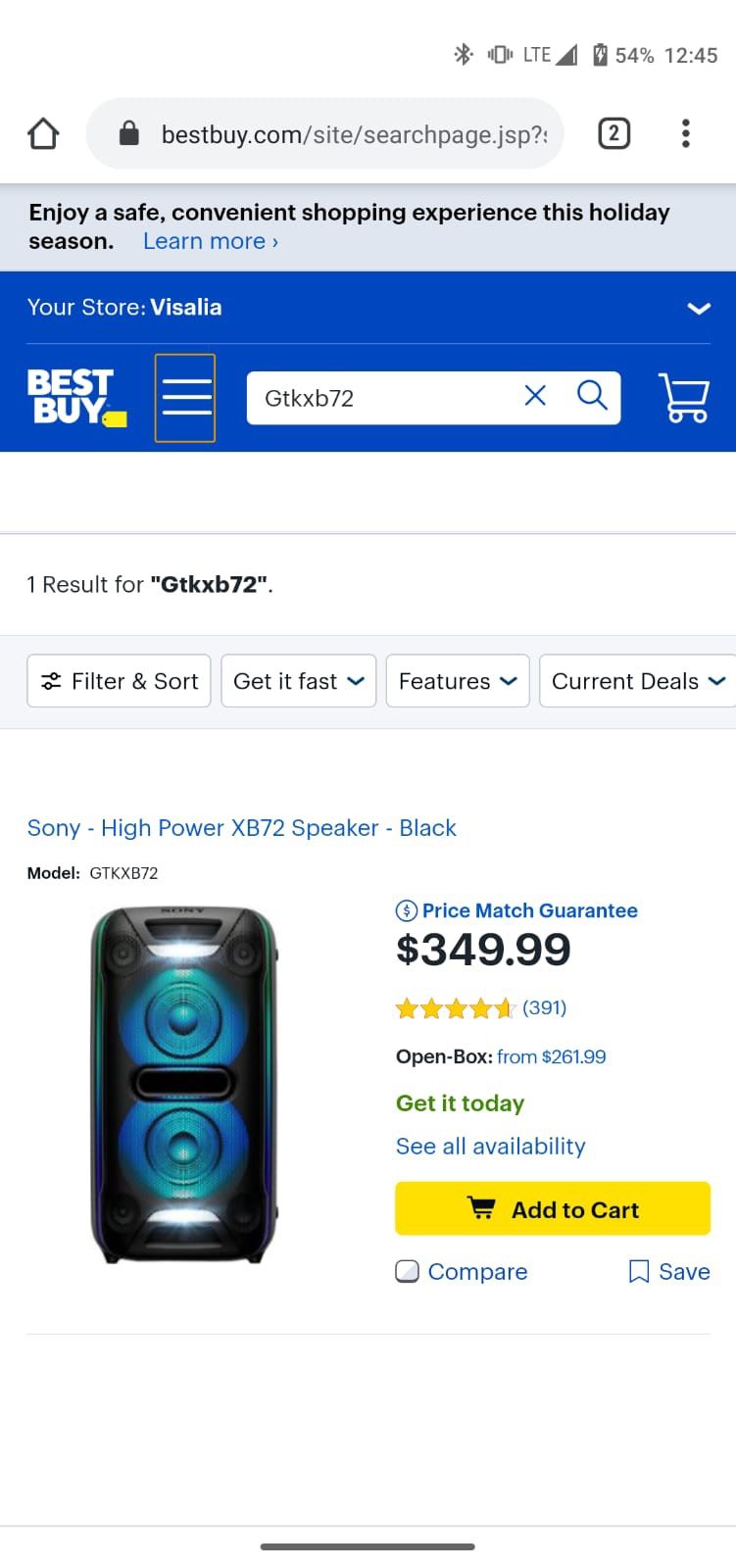 Sony high power XB72 Speaker Black