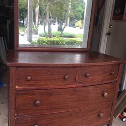 1836 Vintage Dresser With Keyhole Drawers, Mirror.