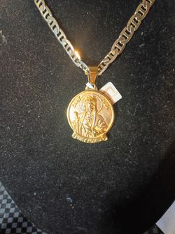 14 karat gold plated Cuban link chain with Saint Jude pray for us medallion