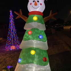 Giant Animated Snowman Christmas Tree Blow Up Yard Decoration