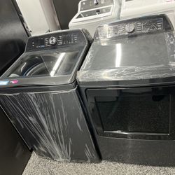 GE Profile Diamond Gray Washer Dryer Electric Set Top Load 