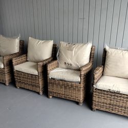 4 outdoor patio woven club chairs with cushions
