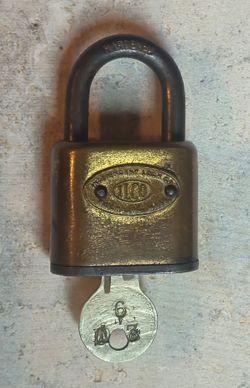 Vintage ILCO Brass Padlock Fitchburg Mass Working W/ Original Stamped Key 1940s