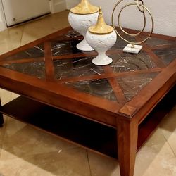 Beautiful Elegant Upscale High End Marble And mahogany Wood Cocktail Table 