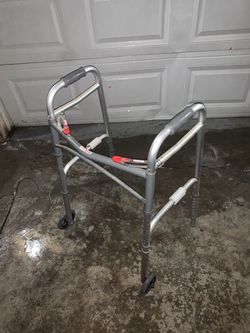 Two-Button Folding Walker With Wheels - Lightweight Rolling