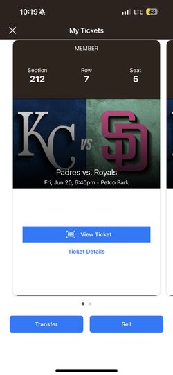 2 Tickets Padres Vs Royals Friday June 20th 