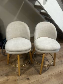 Bar Stools with Back and Wood Legs for Kitchen Island,Set of 2,Linen Fabric