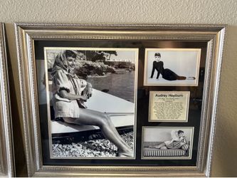 Various framed artwork; Elvis, Marilyn Monroe, Audrey Hepburn and James Dean