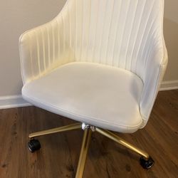 Mid-Century Modern White Office Chair – Klarel NEST, Vegan Leather, Gold Base