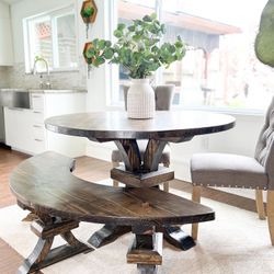 Custom Dining Table Farmhouse Country French Modern Rustic Solid Wood Set Restoration Hardware Insp Bench Hand Built Round Oval Counter Breakfast  