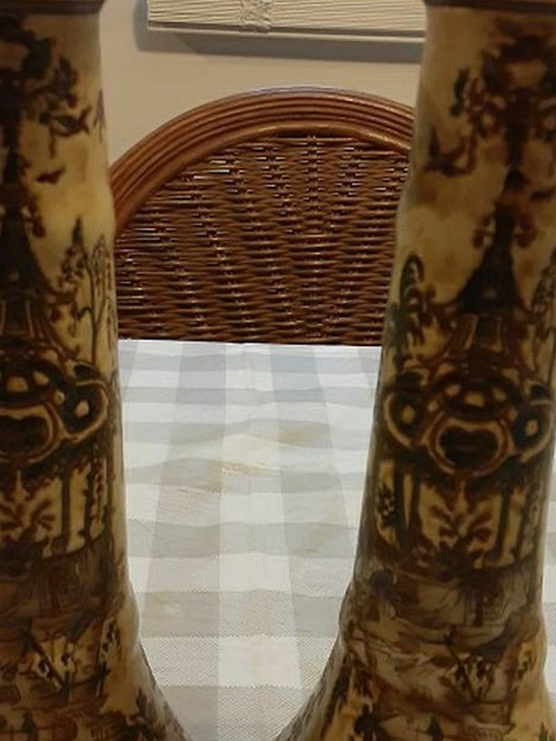 Vintage Asian Candle Holders 10"