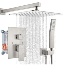 gotonovo Rainfall Bathroom Shower System Rain Shower Head and Handle Set Wall Mounted Shower Complete Combo Solid Brass Pressure Balancing Shower Mixe