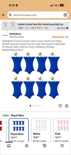 HAISIWLKJ 8 Pack Royal Blue Cocktail Tablecloths