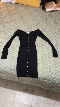 Black Ribbed Button-Front Bodycon Dress