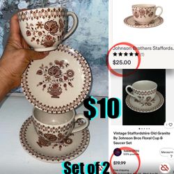 $10 For both Vintage set of 2 Johnson Brothers Old granite Staffordshire in great condition