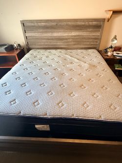 Cali King frame, mattress and box spring