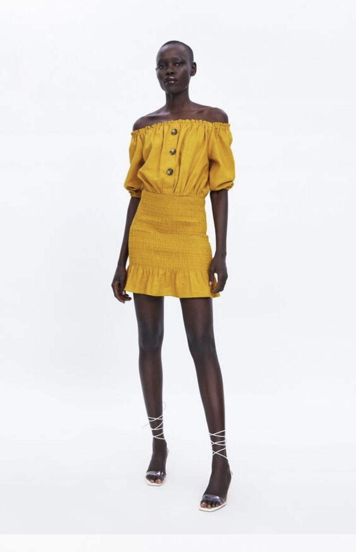 Robe Mini Zara Moutarde à Volants – Taille L – Neuve Sans étiquettes – Style Bloggers