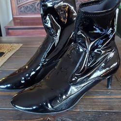 Shiny Black Zara Basic Patent Leather Ankle Boots