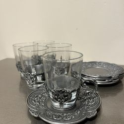 Antique Vintage Espresso Cups And Trays