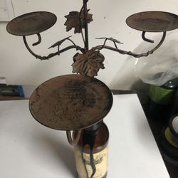Candle Holder w Vine Metal Design 