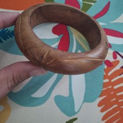 Carved Wood Bangle Bracelet 