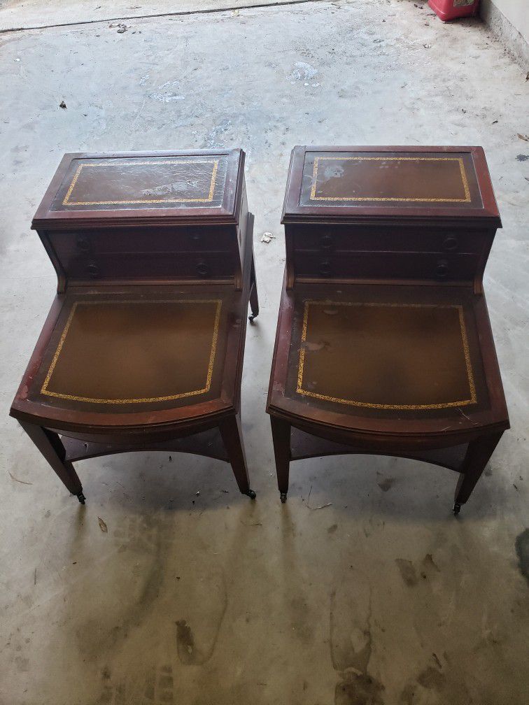 2 Antique 1950s Telephone Side Tables With Leather Inserts 
