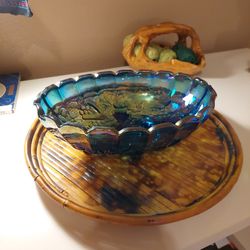 blue carnival glass fruit bowl