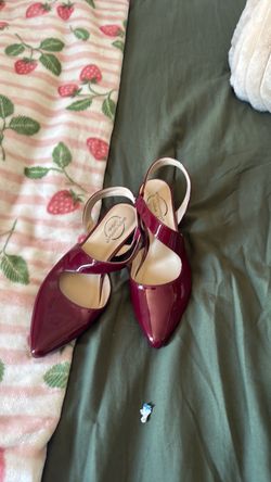 Burgundy Patent Pointed-Toe Slingback Flats