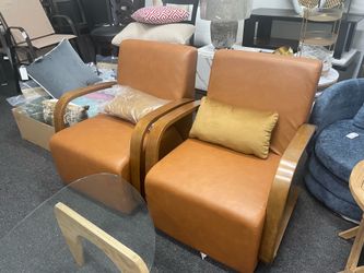 Assembled New Set of 2 Swivel Accent Chair with Luxe Faux Leather & Solid Wood Armrest
