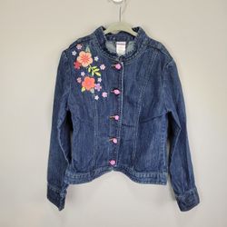 Gymboree Floral Embroidered Button Front Blue Denim Jacket Girls Size 9