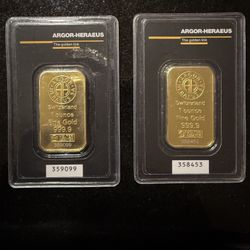 1 Ounce Gold Bar - In Assay - Argor Heraeus - 9999 Purity 