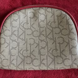 CALVIN KLEIN CLASSIC BROWN RED MAKE UP cosmetic BAG PURSE 7" c 6"‼️ MOTHER'S DAY GIFT 