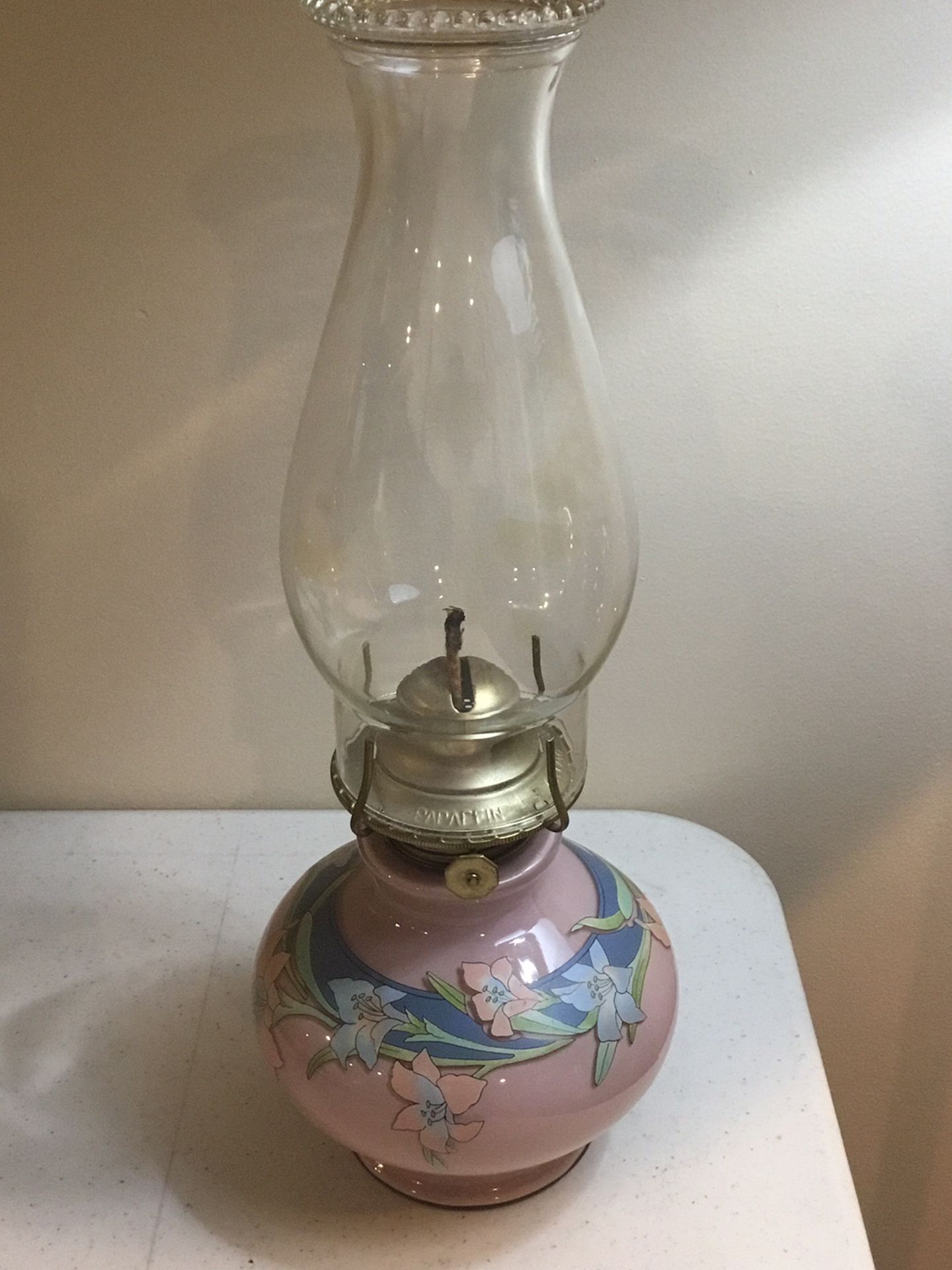 Vintage Anchor Hocking Pink Floral Oil Lamp