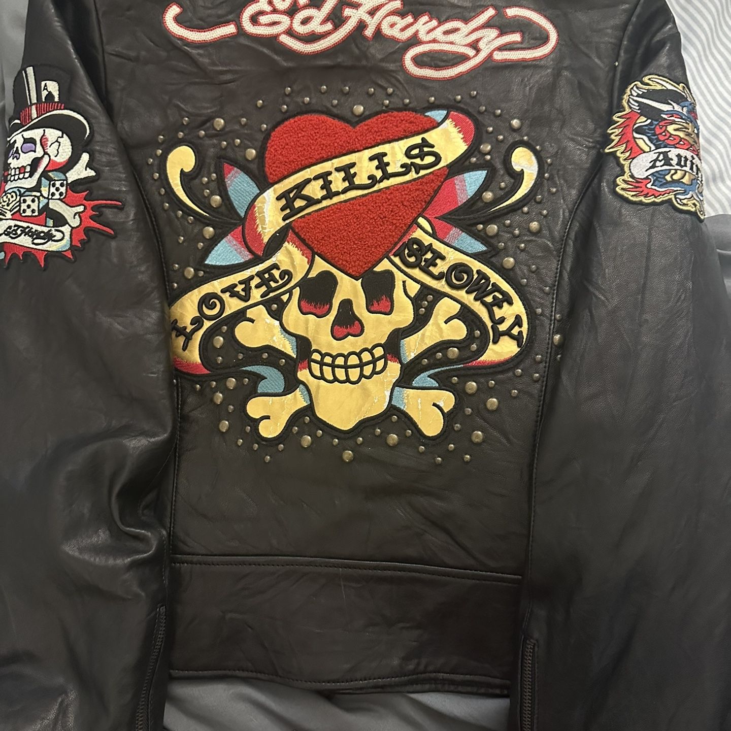 Ed Hardy-Avirex Collab Leather Jacket Med (2k) OBO for Sale in 