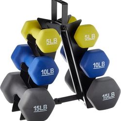 Neoprene Coated Hexagon Workout Dumbbell Hand Weight Set 5, 10 and 15 LBs pairs