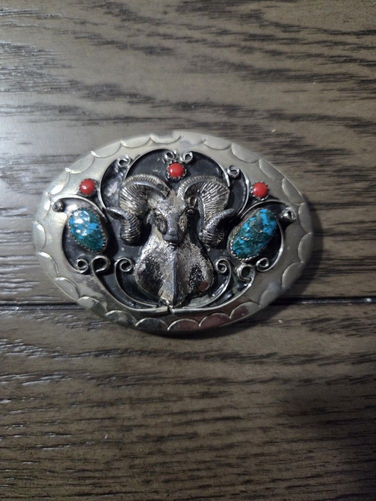 Beautiful Vintage SILVER And Turquoise Belt Buckle