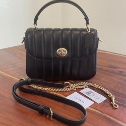 NWT Coach Bag Marlie Top Handle Satchel with Quilting Black C1558