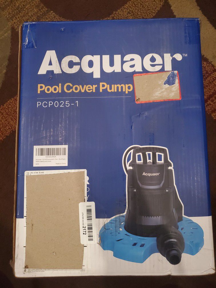 Acquaer 1/4 HP Automatic Swimming Pool Cover Pump, 115 V Submersible with 3/4” Check Valve Adapter