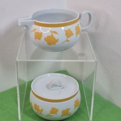 Vtg Hearthstone Block Vista Alegre Portugal Ginger Creamer & Lidded Sugar Set