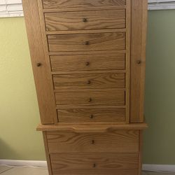 Solid Oak Jewelry Armoire Hand Made by the Amish in Shipshewana ( 47”h x 20.5”w x 14.5”d)