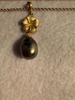 PEACOCK TAHITIAN BLACK PEARL PENDANT 14k WITH 17” ROPE CHAIN