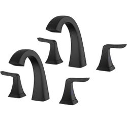 Matte Black Bathroom Faucets（2 Pack） Bathroom Faucets Widespread Bathroom Faucet for Sink 3 Hole - 2-Handles Faucet with Pop Up Drain Assembly and 2 W