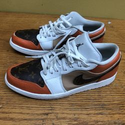 Nike Air Jordan 1 Low Basketball Leather Shoes Luis Vuitton Customised Size 10.5