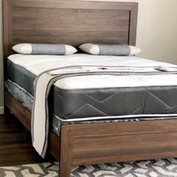 Full Size Brown Wooden Classic Bed Frame With New Mattress/Full $299/Queen $349/King $399