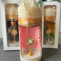 Decorative candle with religious ornament 
