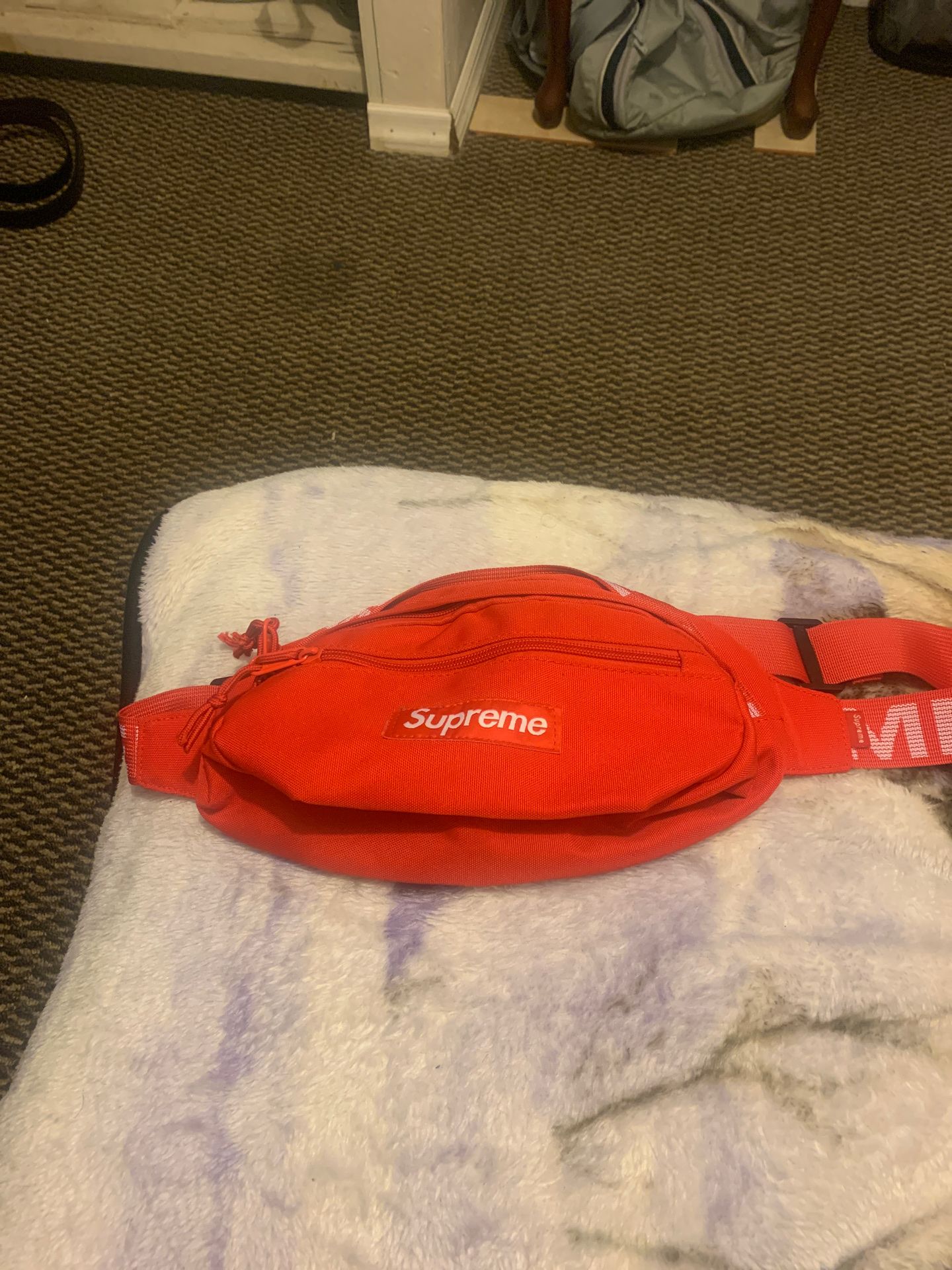 Red supreme waist bag
