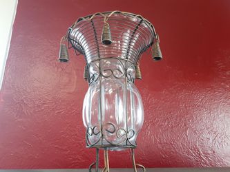 REALLY NEAT LOOKING Glass Vase Great condition Set In A Metal Stand