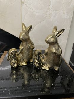 Set of Resin Metallic Gold-Colored Bunny Figurines 