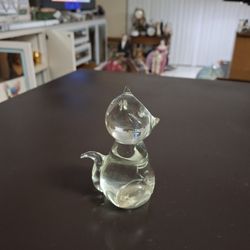 Art Crystal Glass Cat Figurine Hand Blown Paperweight 4" Tall 
