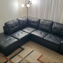  Black L-Shape Sleeper Sectional Sofa with Storage 